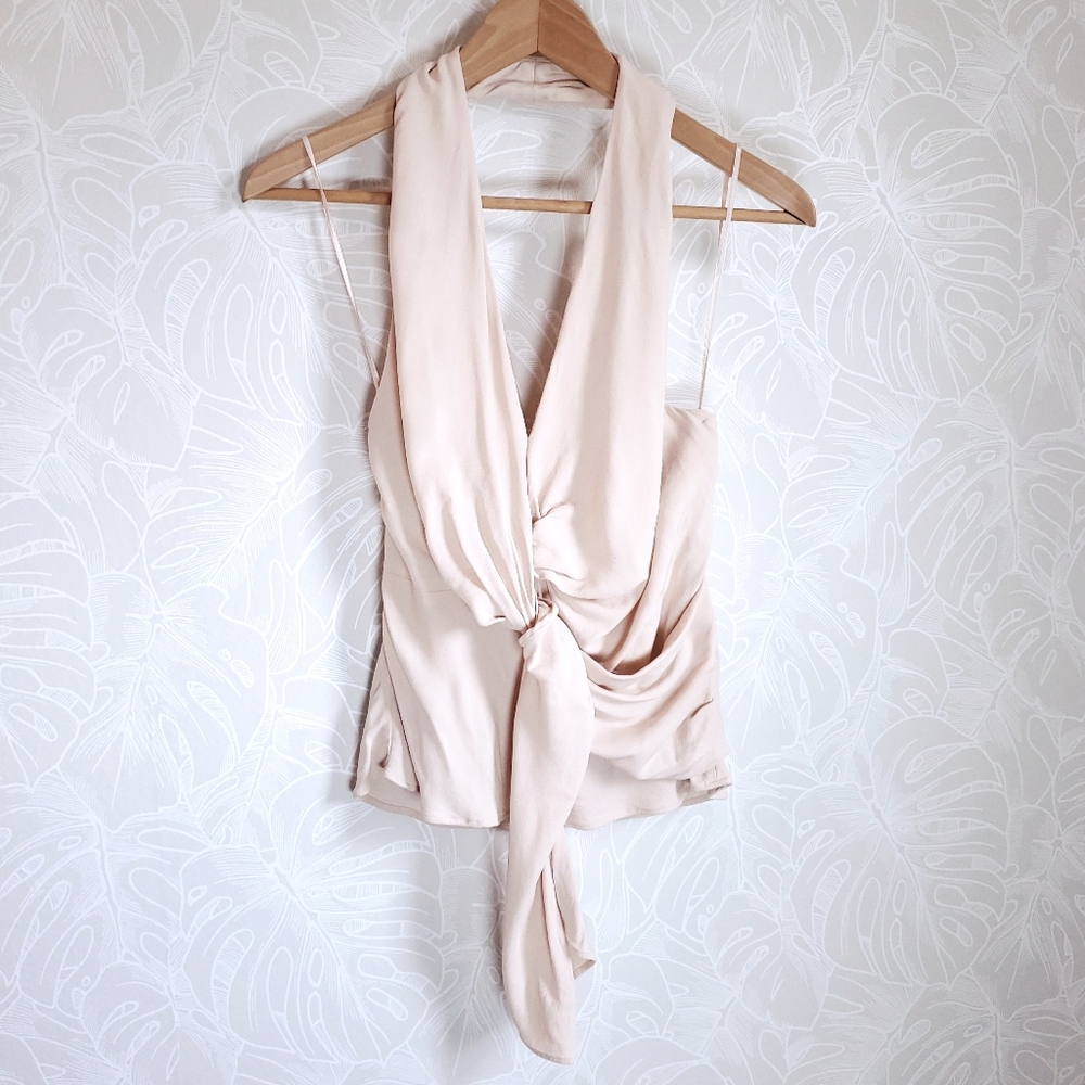 Reiss Freda Tie Halter Neck Blouse in Blush Nude Size Small 6 - Picture 6 of 16